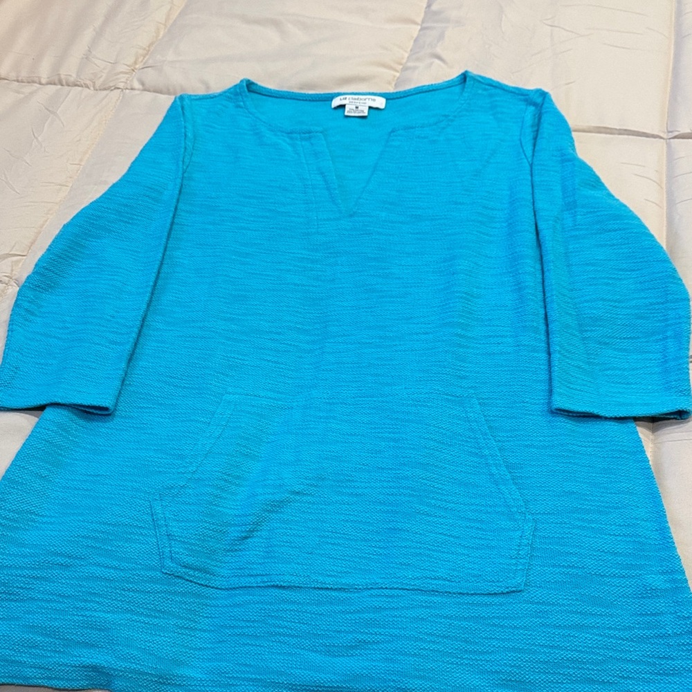 Liz Claiborne Weekend Bright Turquoise Knit Pullover with Front Pocket